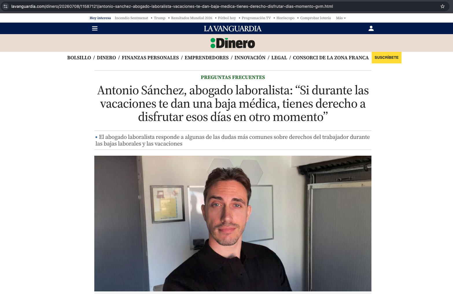 Altora Abogados, en La Vanguardia: nuestro cofundador Antonio Sánchez, experto sobre derechos laborales en verano